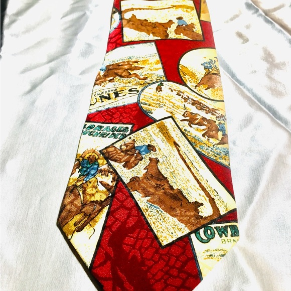 Country Theme Polifroni Brown Red Black White Western Cowboy Party NeckTie - Picture 1 of 3
